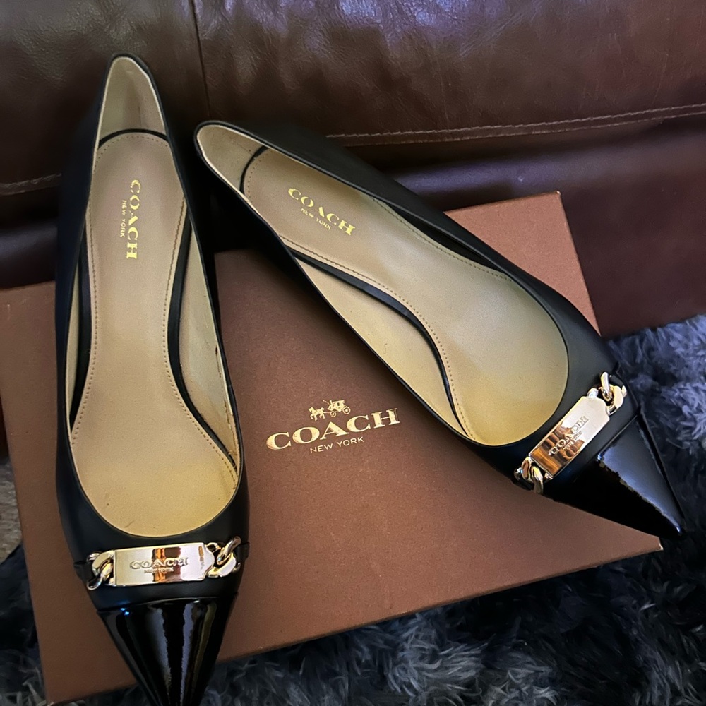 Coach Black heels with Gold Accents